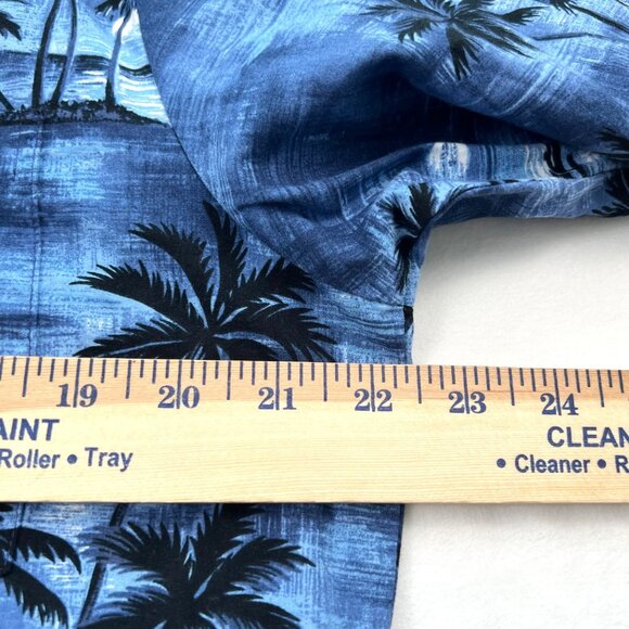RJC Mens Hawaiian Shirt Blue Palm Tree Print Tropical Aloha 100% Cotton Size M - Picture 8 of 10